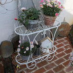 White Oval Plant Stand with Lattice Base, French Entryway Decor for Plants, Elegant Floor Flower Pot Holder Garden Decoration