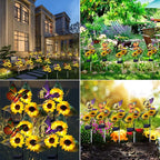 ANGMLN Solar Sunflower Outdoor Garden Lights, 2 Pack Solar Flower with Butterfly Waterproof Garden Decor, Gifts for Mom Grandma, Waterproof Decorative Lights for Pathways Patios and Yards Decorations
