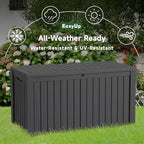 EasyUp 150 Gallon Outdoor Storage Box Waterproof, UV Resistant Resin Deck Box with Hydraulic Rod, Reinforced Stability for Patio, Garden, and Pool, Striped Black