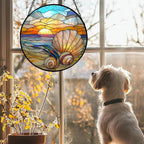 Stained Glass Window Hanging - Colorful Beach Shells Conch Sun Catcher for Door Home Decor Ocean Suncatcher Christmas Mother's Day Birthday Sea Lover Gifts for Women Men Mom Nana 11.8 in