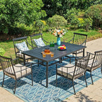 Sophia & William 7 Pieces Metal Patio Dining Set, Rectangle Outdoor Table of 1.77" Umbrella Hole and 6 Armchairs with Seat Cushions, Outdoor Conversation Furniture for Porch Backyard Balcony Deck