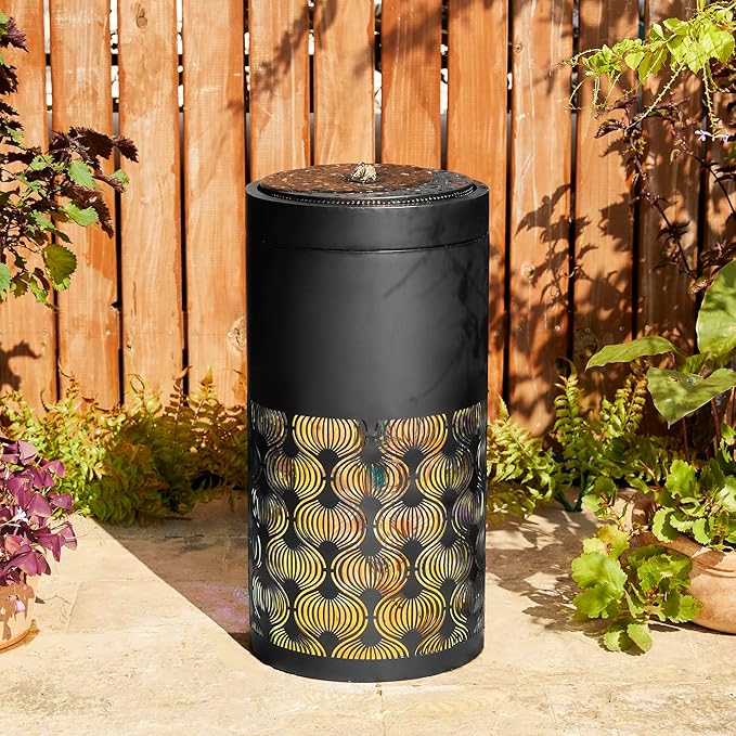 Glitzhome Metal Cutout Water Fountain with Pump, Adapter and LED Light, Modern Black Cutout Bird Bath Garden Outdoor Fountain and Waterfalls 24''H, Freestanding Fountains for Patio Backyard Decor