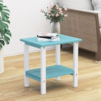 OTSUN Outdoor Side Table, 16 Inch Square Patio Table, All Weather Porch Table for Balcony, Backyard, Lawn, Indoor Outdoor Companion (Aruba Blue & White)