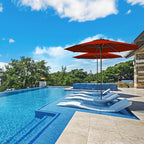 Midtown Umbrellas The Wooden 10 Feet Patio Umbrella With Sunbrella Red Acrylic Fabric - Aluminum Frame Market Umbrella For Backyard, Deck, Garden, Pool - Wooden Pole