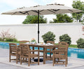 SERWALL 8-Piece Patio Dining Sets with 15FT Double Side Patio Umbrella, Outdoor HDPE Dining Furniture Set with Umbrella Hole Cut-Out Table and 6 Chairs, Brown（Umbreall Base not Included）