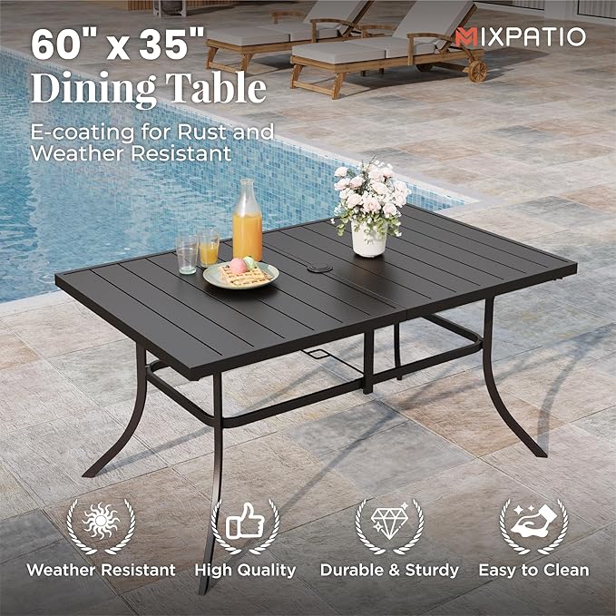 Patio Dining Set 7 Piece Outdoor Furniture Set with Metal Patio Dining Table with Umbrella Hole for Deck Garden Backyard Lawn Poolside