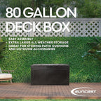 Suncast 80-Gal. Waterproof Resin Large Outdoor Patio Deck Box with Pad-Lockable Lid, Modern Outdoor Patio Bench/Storage Box for Cushions, Garden Tools, and More, Java