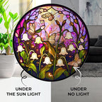Lily Stained Glass Window Hanging, Lily of The Valley Flower Sun Catchers Colorful Glass Panel Green Plants Christmas Suncatcher Decor for Birthday for Women,Men,Wife, Lovers & Mom 6.3 in