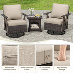 Outdoor Swivel Rocker Chairs, 3 Pieces Wicker Swivel Patio Chair with Rattan Side Table, Patio Furniture Set for Outside Porch Deck