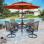 Sophia & William Patio Set with Umbrella 6 Pieces Outdoor Dining Set with 10ft 3 Tier Red Patio Umbrella Windproof, 4 x Swivel Patio Dining Chairs, Patio Table and Chairs for Garden Backyard