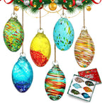 Set of 6 Hand Blown Glass Egg Ornaments Hanging Gazing Ball Witches Ball Friendship Decor for Home Outdoor Wedding Party Christmas Tree