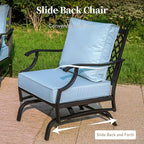 7 Piece Metal Outdoor Patio Furniture Sets, Patio Conversation Sets 1 3-seater Sofa, 2 Fixed Chair, 2 Rocking Chair, 2 Ottomans with 5.75" Thick Cushion, Black Backyard Furniture, Blue