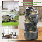 4-Tiers Cascading Rock Outdoor Water Fountain with LED Light, Standing Cascading Water Feature Faux Stacked Stones Waterfalls Decor for Garden Patio Yard and Lawn (Deep Grey)