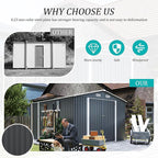 9x11 FT Outdoor Metal Storage Shed with Lockable Door, Steel Garden Utility Shed with Vents, Backyard Patio Tool Shed for Lawn Equipment, Bike, Firewood and Mower Storage, Gray