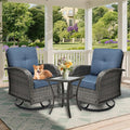 3 Pieces Patio Furniture Set, Outdoor Swivel Rocking Chair Set of 2 with Side Table - 360° Swivel, Thick Cushions, All-Weather Bistro Set for Deck, Porch, Pool(Navy, Grey Full-Weave Rattan)