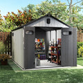 Domi 8×10ft Outdoor Resin Storage Shed - 482+ Cubic Ft Weatherproof Double-Wall Yard Shed with Skylight, Lockable Door and Carpet, Heavy-Duty Steel Frame Storage Building for Lawn Mower, Bike, Tools