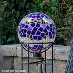 Alpine Corporation HMD218 Mosaic Gazing Globe with Mirrored Floral Pattern Decoration for Garden, Patio, and Lawn, 12" H