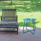 Patio Side Table, Round Metal Steel Weather Resistant Portable Patio Table， Outdoor and Indoor Patio Small Table for Garden Balcony Yard, Peacock Blue