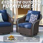 Outdoor Wicker 360 Degree Swivel Glider Rocker Chairs Set, Patio Conversation Furniture Set with Washable Cushions for Garden, Poolside (Navy Blue)