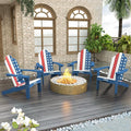 LUE BONA HDPS Adirondack Chairs Set of 6, Fire Pit Outdoor Chair Weather Resistant with Cup Holder, Modern Plastic Chair Plastic for Patio, Deck, Proch, 350LBS, Flag Blue