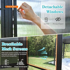 10x14FT Wall Mounted Sunroom Kit All Season, Outdoor Enclosed Gazebo Lean to Solarium with Detachable Polycarbonate Roof/Windows, 2 Lockable Sliding Doors, Permanent Aluminum Sun Room for Patio