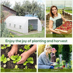 Outsunny 20' x 10' x 7' Walk-in Tunnel Greenhouse with Zippered Door & 8 Mesh Windows, Large Garden Green House Kit, Galvanized Steel Frame, White