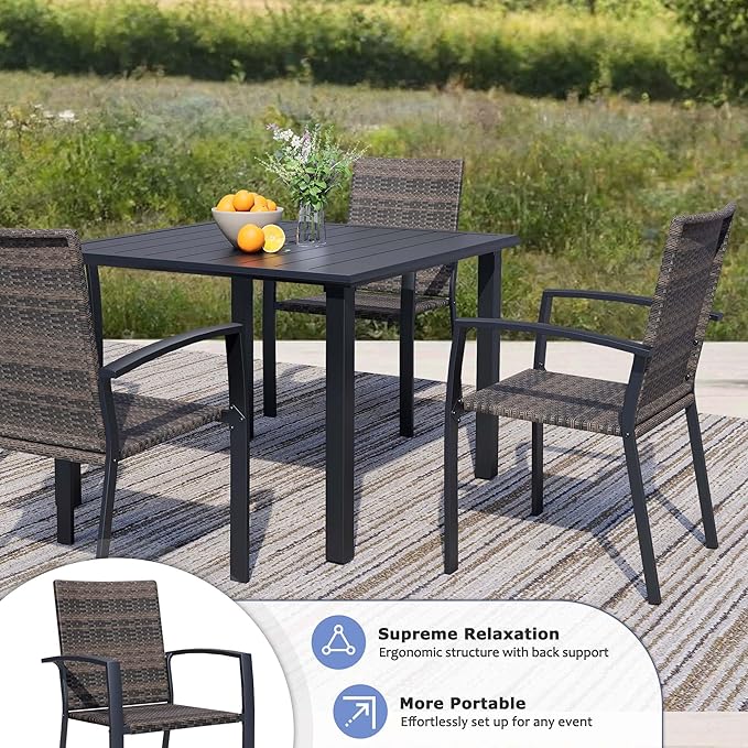 Outdoor Dining Chairs Set of 2, Stackable Patio Chairs with Woven Rattan Back & Seat, Perfect for Patio, Garden, or Deck, Rattan Gray Brown