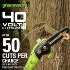 Greenworks 40V 8 inch Cordless Pole Saw Battery and Charger Not Included, PS40B00