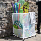 Essentially Yours Rolling Pool Storage Organizer Bin, Medium, (25.4" W x 25.4" L x 40" H), White Style 417227
