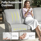 ovios 7 Pieces Patio Furniture Set, Outdoor Wicker Sofa Couch with Swivel Chairs 54" Fire Pit Table, High Back All Weather Modern Conversation Sets, Grey Rattan, Grey