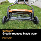 Fiskars Push Mower - 17" Cut Width Manual Reel Mower with No Motor - Grass Cutter with Steel Blades that Stay Sharp - Eco-Friendly Cordless Grass Trimmer for Lawn Care