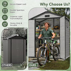 6×4FT Plastic Outdoor Storage Shed, Double Door Tool Shed with Transparent Roof and Vent, Lockable Door with Key, Storing Patio Furniture, Gardening Tools, and Bicycle Accessories