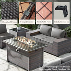 Outdoor Patio Furniture Set with Propane Fire Pit Table, 13 Pieces Outdoor Furniture Patio Sectional Sofa Conversation Sets w/ETL Approved 43" Gas Outdoor Fire Table & Coffee Table (Grey)