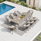 PURPLE LEAF 9 Pieces Patio Dining Set Wicker Outdoor Furniture Rectangular Table and Chairs Set for Garden Deck Aluminum Frame Backyard Kitchen Set, Cushions and Pillows Included Champagne
