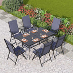PHI VILLA Patio Dining Set with Outdoor Table and Chairs, Outdoor Dining Table Set for 6 with Adjustable Foldable Patio Chairs & Metal Steel Table for Garden, Blue