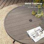 DIFY 7 Pieces Outdoor Patio Dining Set, 6 Grey Textilene Swivel Dining Chairs and 47.2" Grey Wood-Like Round Dining Table, Metal Outdoor Table and Chairs