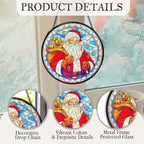 kdqua Christmas Santa Suncatcher Stained Glass Window Hanging, Winter Xmas Santa Claus Sun Catchers Indoor Window Glass Round Wall Decor, Christmas Wall Art Hanging Decorations Statues, 7.9x7.9in