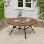 VICLLAX Outdoor Patio Round Dining Table, 54"x 54" Spliced Metal Tabletop for Deck Lawn Garden Backyard, Walnut