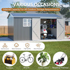 10X12 FT Outdoor Storage Shed Heavy-Duty Metal Sheds & Outdoor Storage with Floor Frame, Rustic Style Window and Lockable Doors Bright and Spacious Tool Sheds for Backyard Garden Patio Lawn, Gray