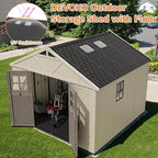 Devoko 10 x 10 FT Plastic Outdoor Storage Shed with Windows, Resin Tools Shed with Floor Large Storage Garden Shed for Patio,Garden, Backyard, Lawn, Beige
