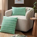 TOWN & COUNTRY TERRA Alara Textured Geo Stripe Handcrafted Indoor Outdoor Decorative Pillow, 100% Recycled Materials, UV Fade Resistant, Water Repellent, Green/Ivory, 20"x20"