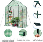 Walk-in Greenhouse 3 Tiers 6 Shelves Roll-Up Zipper Door -28x56x76 inch PE Greenhouse Cover for Outdoor Plant Gardening Plants Cold Frost Protection Wind Rain Proof(PLGHW001G-N)