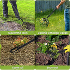 INFLATION Stirrup Hand Hula Hoe Heavy Duty Metal Gardening Weed Puller Tool 4 Tines Prong 2-in-1 Herb Stripper Yard Rake for Women Kids Men Garden Grandpas Weeder 32-62 inch Long Adjustable Handle