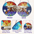 FLAGWIX Christmas Texas Gifts for Women Men - Stained Glass Window Hanging 10in - Sun Catchers Indoor Window for Garden Decor, Texas Themed Gifts for Mom Dad, House Warming Gift for Wife Husband