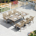 PURPLE LEAF Outdoor Patio Dining Set All-Weather PE Rattan Furniture Set with All Aluminum Frame Rectangular 7 Pieces Table and Chairs Set for 6 People Lawn Garden Backyard Deck, Champagne