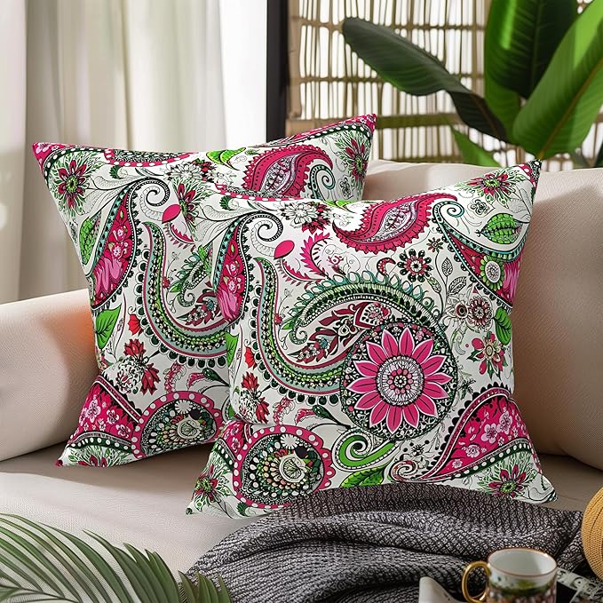 WOLKI Waterproof Outdoor Pillows 26x26 Feather and Down Filled Throw Pillow for Patio Furniture, Outside Decorative Pillow Set of 2 Flower