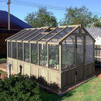 BlueWish 8x14FT Greenhouse, Greenhouses kit with Cedar Frame, Wood Greenhouse with Adjustable Vent, Lockable Door, Green House for Outside, Garden, Backyard,Light Brown Mocha