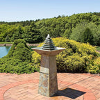 Sunnydaze 40-Inch Slate Outdoor Water Fountain - Layered Pyramid Outdoor Water Feature with LED Lights for Patio, Deck, Garden