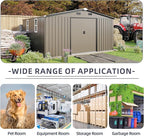 10×12 Ft Metal Shed Outdoor Storage with Two Daylight Windows, 0.25mm Galvanized Steel Metal Garden Shed Waterproof with Lockable Door for Backyard, Patio, Garden，Brown