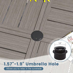 DIFY 59.8" Round Outdoor Patio Dining Table for 8-10, All-Weather Metal Steel Slatted Patio Table with 1.57" Adjustable Umbrella Hole, for Lawn Garden Porch Backyard, Grey Wood-Like